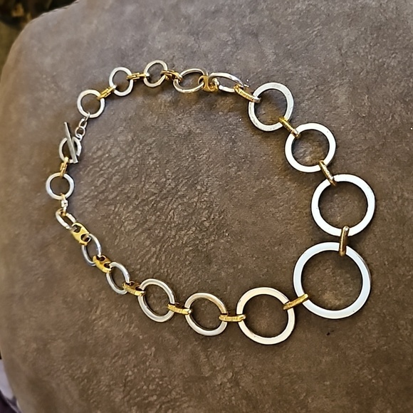 VTG 1990s Lauren Ralph Lauren Circle Link Two-tone Mixed Metal Chain Necklace - Picture 2 of 7